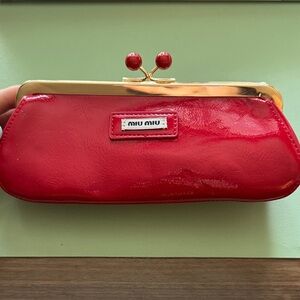 Miu Miu Red Patent Kiss-Lock Clutch or Crossbody Bag